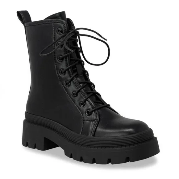 Heeled Boots for Women Combat Boot Lace Up Knee High Boots - Picture 3 of 4